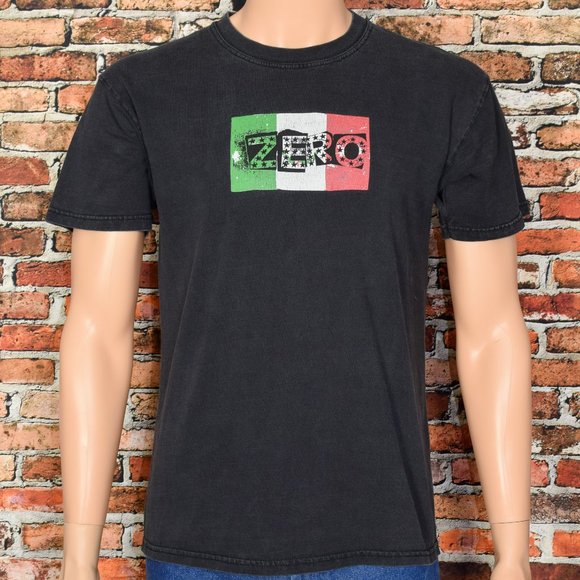 RARE Vintage Men's 90s Zero Skateboards Mexico Flag Black Skate Shirt - M